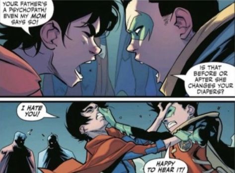 Damian And Jon, Super Sons, Jon Kent, Batman Funny, People Talking, Arte Dc Comics, Dc Comics Artwork, Batman Comic Art, Im Batman