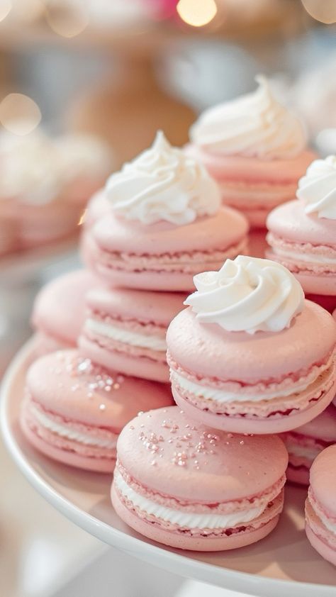 Light Pink Macarons, Pink Macaroons Aesthetic, Pink Macarons Aesthetic, Cute Pink Food, Macaron Aesthetic, Macaroons Aesthetic, Macarons Aesthetic, Pastries Images, Bakery Sweets