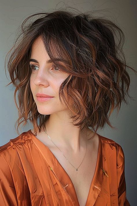 The Best Shaggy Bob Haircuts of 2024 Shaggy Neck Length Hair, Fine Wavy Bob, Shaggy Bob Curly Hair, Grunge Bob Haircut, Medium Shaggy Bob, Bob 2024, Undone Waves, Mum Hair, Layered Curly Haircuts