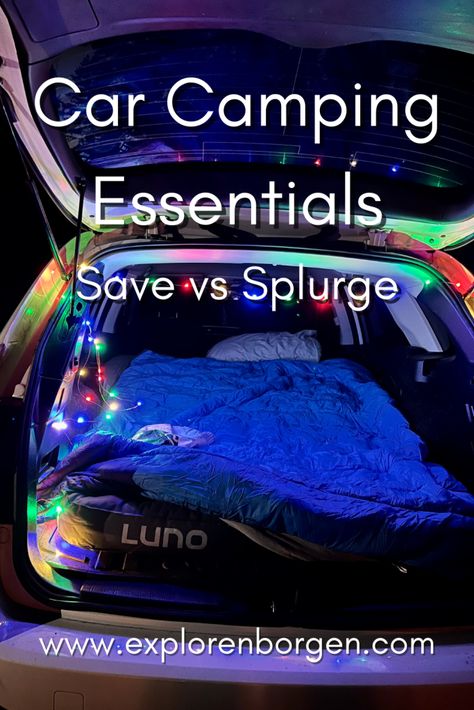 Essential Car Camping Gear with Budget Friendly Options Car Camping Necessities, Rav4 Camping, Car Camping Checklist, Car Camping Organization, Car Camping Gear, Car Camping Essentials, Minivan Camper, Camping Essentials List, Car Tent Camping