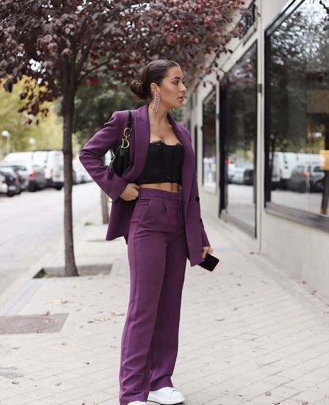 Purple Blazer Outfits For Women Classy, Purple Pant Suits For Women, Purple Formal Suit Women, Event Suit Women, Women Purple Suit, Purple Prom Suit Women, Purple Pant Suit, Plum Suit For Women, Dark Purple Suit Women