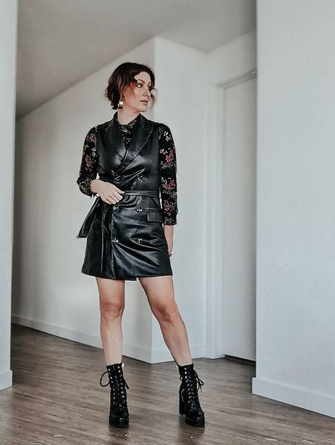 Leather Pinafore Dress, Leather Pinafore, Dress With Shoes, Graphic Band Tees, Faux Leather Dress, Strappy Sandals Heels, Pinafore Dress, Different Outfits, Style Mistakes