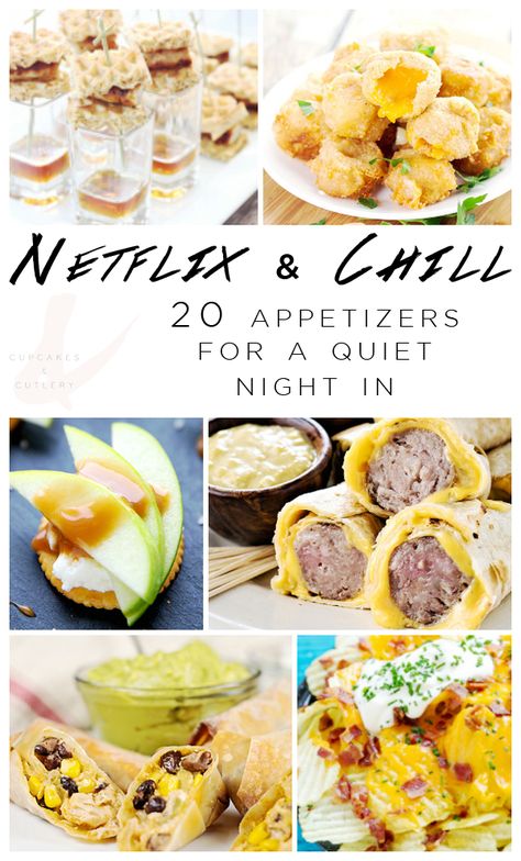 Want to plan the perfect Netflix night? These 20 appetizer ideas are the perfect finger foods to pair with your favorite shows! Can I please call in sick and make all 20 of these quick and easy recipes?! I've got a lot of shows to catch up on! (These are also awesome for football and tailgating parties!) #appetizers #fingerfoods #footballfood Ideas For Movie Night, Girls Night Snacks, Netflix Night, Game Night Snacks, Movie Night Dinner, Night Dinner Recipes, Movie Night Food, Nacho Bar, Movie Night Snacks