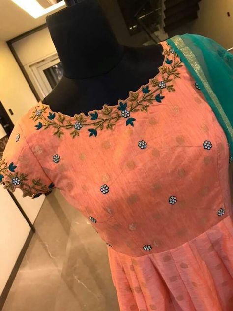 Embroidery Thread Work, Color Floor, Floor Length Anarkali, Long Frock Designs, Maggam Work Designs, Long Gown Design, Kids Blouse Designs, Churidar Designs, Anarkali Dress Pattern