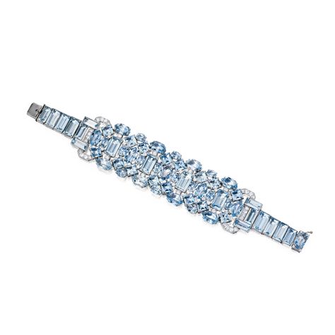 cartier ||| bracelet ||| sotheby's n08808lot68z8ben Bracelet Cartier, Diamond Tiara, Aquamarine Necklace, Aquamarine Beads, Aquamarine Jewelry, Diamond Brooch, Baguette Cut Diamond, Blue Jewelry, Diamond Bracelets