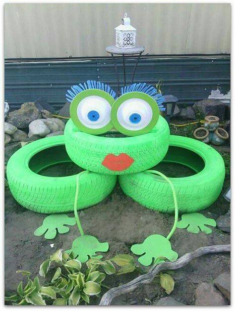 Frog planter Tire Frog, Frog Planter, Dont Leave, Used Tires, Too Funny, Too Long, Toad, Yard Art, In The Garden