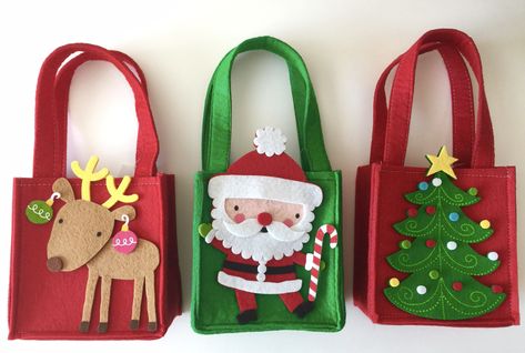 Holiday Felt Tote Bags Felt Gift Bags Diy, Bags Diy Sewing, Tote Bags Diy, Tote Bag Design Ideas, Coffee Bag Design, Bag Design Ideas, Felt Tote Bag, Felt Tote, Gift Bags Diy