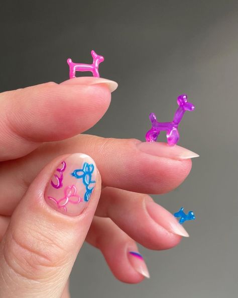 Balloon Animal Nails, Bisexual Nails, Balloon Nails, Gummy Bear Nails, Gel Nails Shape, Dog Nail Art, Bear Nails, Trending Photography, Nails Shape