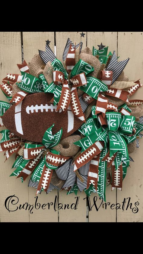 Football Ribbon Wreath, Football Season Wreaths, Diy Mesh Wreaths For Front Door, Football Themed Wreaths, Sports Wreaths Football, Diy Football Wreaths For Front Door, Football Wreaths For Front Door Diy, Nfl Wreaths Football, Football Door Wreaths