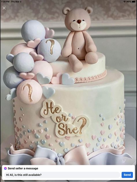 Cake Gender Reveal, Gender Reveal Cakes, Cake Models, Bearly Wait, Gender Reveal Cake, Baby Shower Gender Reveal, Gender Reveal, Teddy Bear, Baby Shower