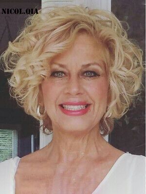 Chic Short Curly Wavy Blonde Lace Front Human Hair Blend Wigs Women Natural Wigs | eBay Short Curly Hairstyles For Women, Short Curly Hairstyles, Cute Curly Hairstyles, Hairstyles For Women Over 50, Short Wavy Hair, Curly Bob Hairstyles, Penteado Cabelo Curto, Curly Hair Cuts, Women Over 50