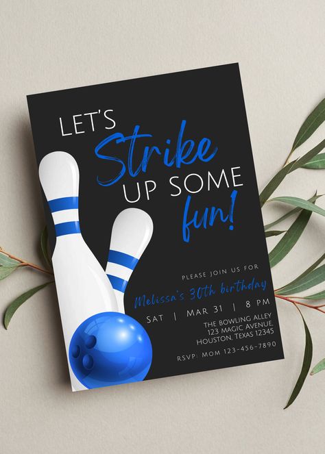 18th Birthday Bowling Party, Bowling Alley Birthday Party, Bowling Invite, Bowling Party Ideas, Birthday Bowling, Bowling Invitations, Bowling Birthday Invitations, Bowling Party Invitations, Kids Bowling