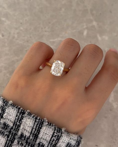 Elongated Cushion Engagement Ring Thick Gold Band, Cushion Cut Engagement Ring Thick Band, Elongated Cushion Cut With Wedding Band, Wedding Rings Gold Band, Cushion Engagement Ring Gold, Gallows Hill, 5ct Engagement Ring, Gold Cushion Cut Engagement Ring, Cushion Cut Engagement Ring Gold