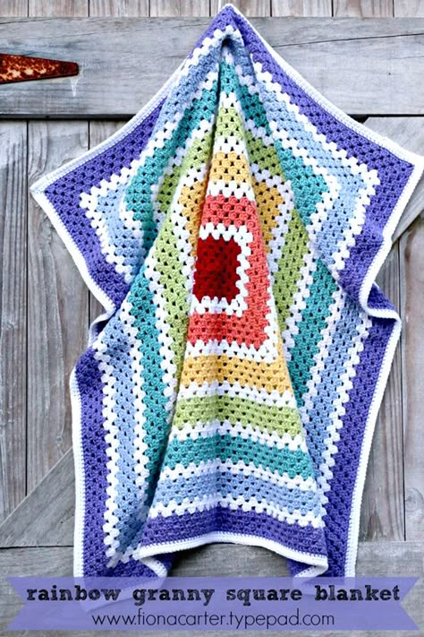 Fiona Carter's rainbow granny square blanket Red White Blue Granny Square Blanket, Huge Granny Square Blanket, Rainbow Granny Square Blanket, Crochet Baby Shawl, Crochet Granny Square Blanket, Rainbow Crochet, Square Blanket, Granny Square Blanket, Manta Crochet