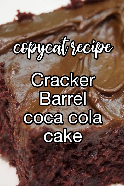 Copycat Cracker Barrel Double Fudge Coca Cola Cake - Coca cola has a slightly spicy flavor to it which shines through in this chocolate cake recipe. It's just like they serve at Cracker Barrel restaurants. | CDKitchen.com Cocoa Cola Cake, Coca Cola Cake Recipe, Cola Cake Recipe, Buttermilk Baking, Chocolate Coca Cola Cake, Cracker Barrel Copycat Recipes, Coca Cola Recipes, Sugar Pecans, Copycat Cracker Barrel