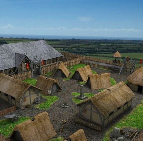 Viking-Saxon settlement in Danelaw England. Saxon History, Anglo Saxon History, Viking House, Viking Village, Viking Life, Viking Culture, Medieval Houses, Viking History, Viking Art