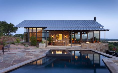 Rustic Ranch Interior Design, Tiny Ranch House, Desert Ranch House, Barn Pool, Shelter House, Rustic Houses, Desert Gardens, Modern Ranch House, Hill Country Homes