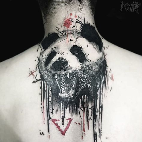 Angry Panda Tattoo, Tattoos Panda, Polka Tattoo Designs, Unique Animal Tattoos, Angry Panda, Detailed Tattoos, Trash Polka Tattoos, Cute Tattoo Ideas, Trash Polka Tattoo Designs