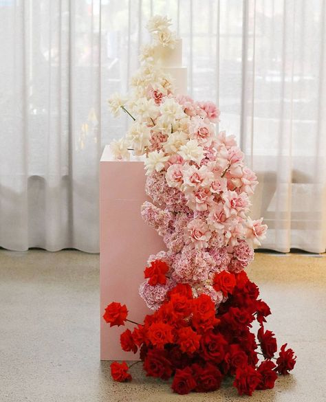 Ombre Wedding Flowers, Plinth Flowers, White Wedding Flower Arrangements, Backdrop Inspiration, Celebration Decorations, Brunch Event, Fuchsia Wedding, Modern Flowers, Ombre Wedding