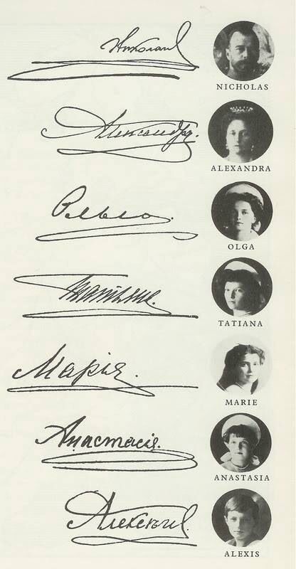 OTMA signatures Familia Romanov, Era Victoria, Alexei Romanov, Romanov Sisters, Anastasia Romanov, Grand Duchess Olga, House Of Romanov, Alexandra Feodorovna, Cursive Alphabet