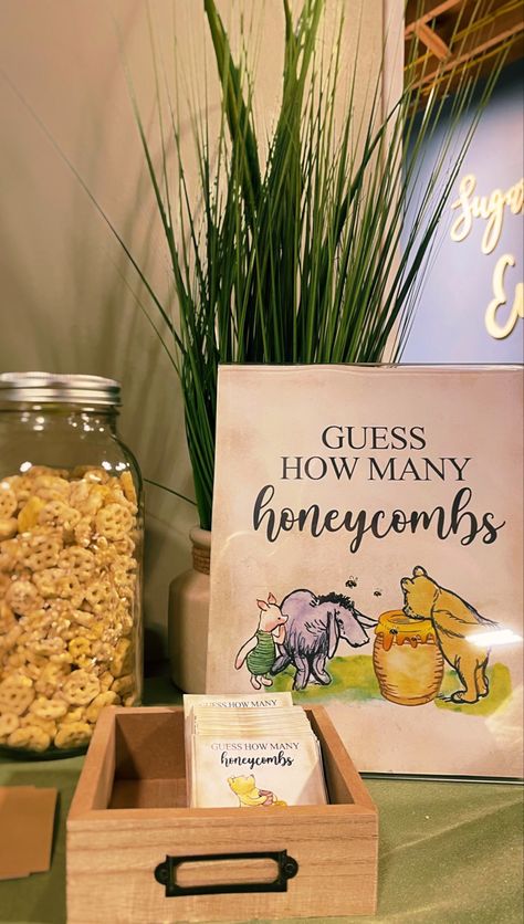 Guess How Many Honeycombs Winnie The Pooh, Guess How Many Honeycombs, Vintage Winnie The Pooh Baby Shower Idea, Winnie The Pooh Baby Shower Themes, Baby Shower Whinnie The Poo, Winnie The Pooh Winter Baby Shower Ideas, Pooh Bear Baby Shower Games, Baby Girl Winnie The Pooh Shower Ideas, Winnie The Pooh Games Party Ideas