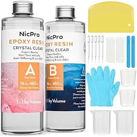 Amazon.com: Nicpro 8 Ounce Crystal Clear Epoxy Resin Kit, Food Safe DIY Starter Epoxy Resin for Art Craft, Canvas Painting, Molds Pigment Jewelry Making, Resin Coating and Casting : Industrial & Scientific Epoxy Resin Supplies, Amazing Resin, Crystal Clear Epoxy Resin, Wood Burning Kits, Clear Epoxy Resin, Pipettes, Resin Supplies, Diy Epoxy, Clear Epoxy