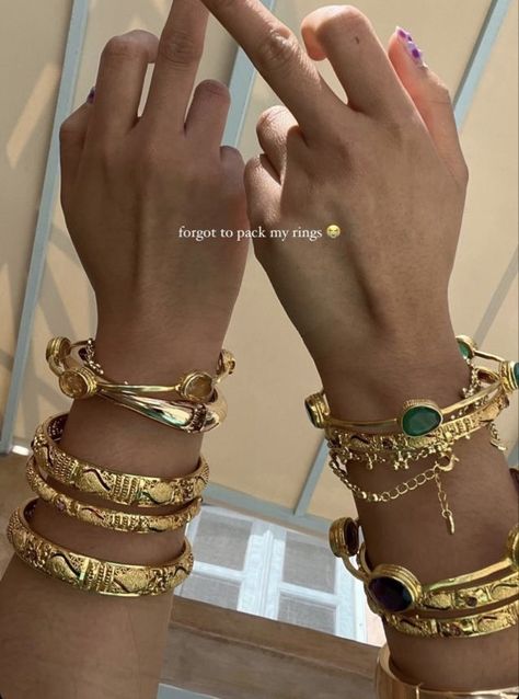 Maximalist Jewelry Bracelets, Street Fashion Jewelry, Stacks Of Jewelry, Ali Express Jewelry, Elegant Gold Accessories, Too Much Jewelry Aesthetic, Iced Out Rings Women, South Asian Jewelry Aesthetic, Designer Jewelry Stack