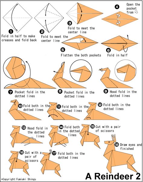 Origami Deer instructions Origami Reindeer, Origami Instructions For Kids, Dragon Origami, Easy Origami Animals, Origami Horse, Origami Lucky Star, Origami Diagrams, Tutorial Origami, Origami For Beginners