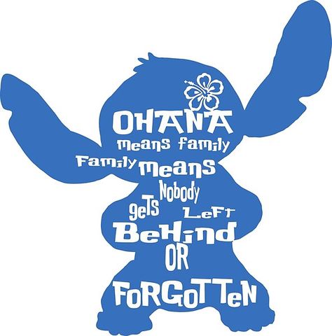 inspiring saying from the Disney movie Lilo and Stitch Ohana means family, family means no one gets left behind or forgotten Stitch Ohana Means Family, Lilo And Stitch Ohana, Family Meaning, Ohana Means Family, Family Family, Leave Behind, Disney Movie, Left Behind, Lilo And Stitch