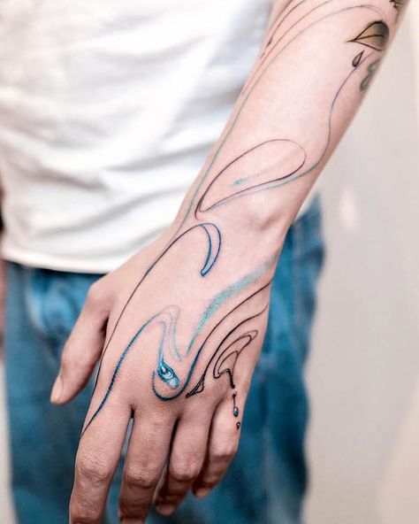 Water Arm Sleeve Tattoo, Water Colour Tattoo Designs For Men, Waves Arm Tattoo, Water Wrist Tattoo, Tattoo Water And Fire, Water Bracelet Tattoo, Water Swirl Tattoo, Water Design Tattoo, Water Forearm Tattoo