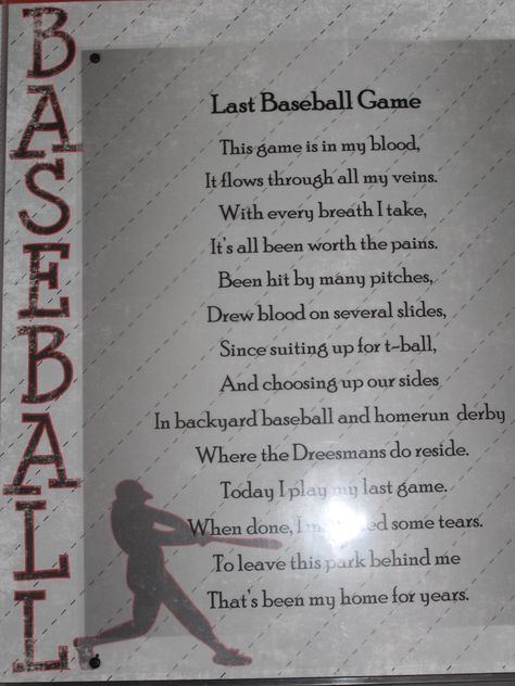 baseball scrapbooking layout Last baseball game Baseball Poems For Seniors, Baseball Banquet, Baseball Project, Baseball Scrapbook, Baseball Crafts, Senior Night Gifts, Baseball Room, Softball Quotes, Baseball Diamond