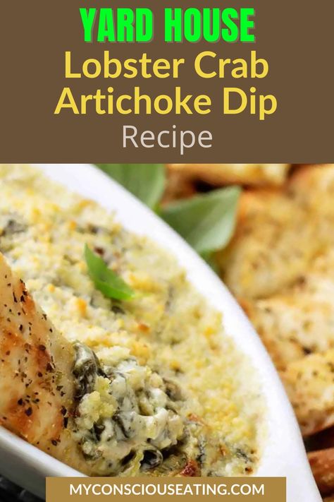 Lobster crab artichoke dip with bread Lobster Artichoke Dip, Crab Artichoke Dip, Lobster Dip, Crab And Artichoke Dip, Red Snapper Recipes, Artichoke Dip Recipe, Yard House, Creamy Dip, Refreshing Salad