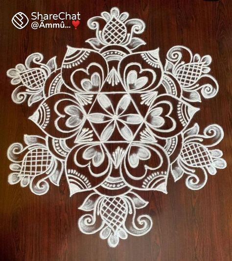 Rangoli Designs With White Colour, Rangoli With White Colour, Jhooti Designs, Rangoli Kolam Designs With Colour, White Rangoli Design, Muggulu Design Simple, White Rangoli, Easy Rangoli Designs Videos, Very Easy Rangoli Designs