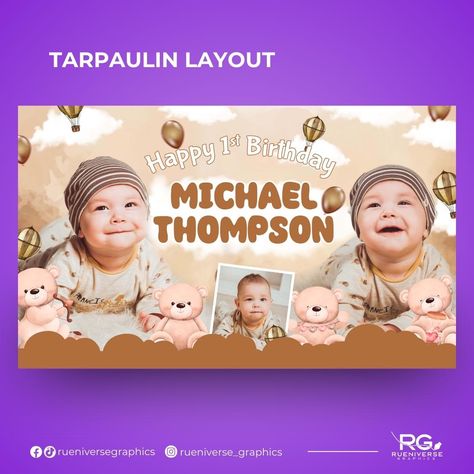 Hey there! Are you looking for a birthday tarpaulin or banner with a Baby Bear theme? Look no further! We're experts at creating customized layouts just for you. Feel free to reach out to us with a message. We'd love to chat! Birthday Tarpaulin, Birthday Tarpaulin Design, Tarpaulin Design, Baby Birthday Invitations, Baby Layouts, Birthday Banner Design, Bear Theme, Happy 1st Birthdays, Birthday Template