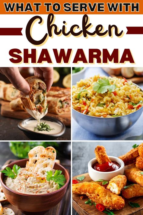 For a tasty meal, serve chicken shawarma with rice pilaf, pita bread, couscous, tabbouleh, and more delicious sides! This list has something for everyone. What To Serve With Chicken Shawarma, Shwarma Side Dishes, Shawarma Side Dishes, Shawarma Sides, Chicken Shawarma Sides, Couscous Tabbouleh, Chicken Shawarma Sandwich, Shawarma Rice, Homemade Pita Bread