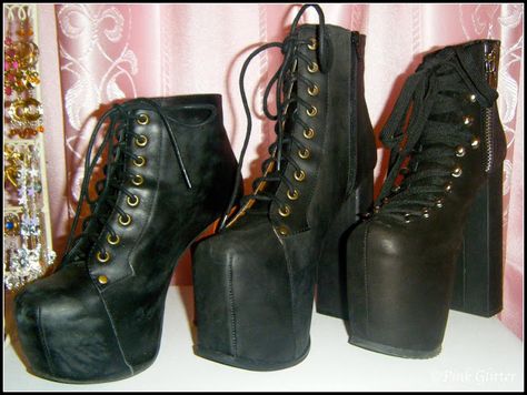 COMPARISON: Jeffrey Campbell Lita, Jeffrey Campbell Big Lita, UNIF Hellbound Jeffrey Campbell Lita, Gothic Shoes, Shoe Boot Sandals, Pink Glitter, Jeffrey Campbell, Grunge Outfits, Boot Sandals, High Boots, Combat Boots