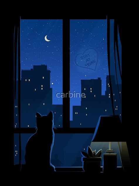 Cat Window Drawing, Through Window Painting, Window Art Drawing, Looking Out The Window Drawing, Cat In Window Drawing, Cat On A Window Sill Drawing, Window Illustration Looking Out, Night Window Illustration, Cat Window Illustration