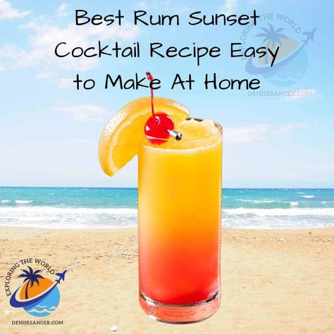 Best Rum Sunset Cocktail Recipe Easy To Make At Home: https://denisesanger.com/best-rum-sunset-cocktail-recipe/ #rumcocktails #rumsunset #beachcocktails #summercocktails Rum Sunset Cocktail, Best Florida Vacations, Sunset Cocktail Recipe, How To Make Rum, Rum Punch Cocktail, Sunset Cocktail, Sunrise Cocktail, Punch Cocktails, Good Rum