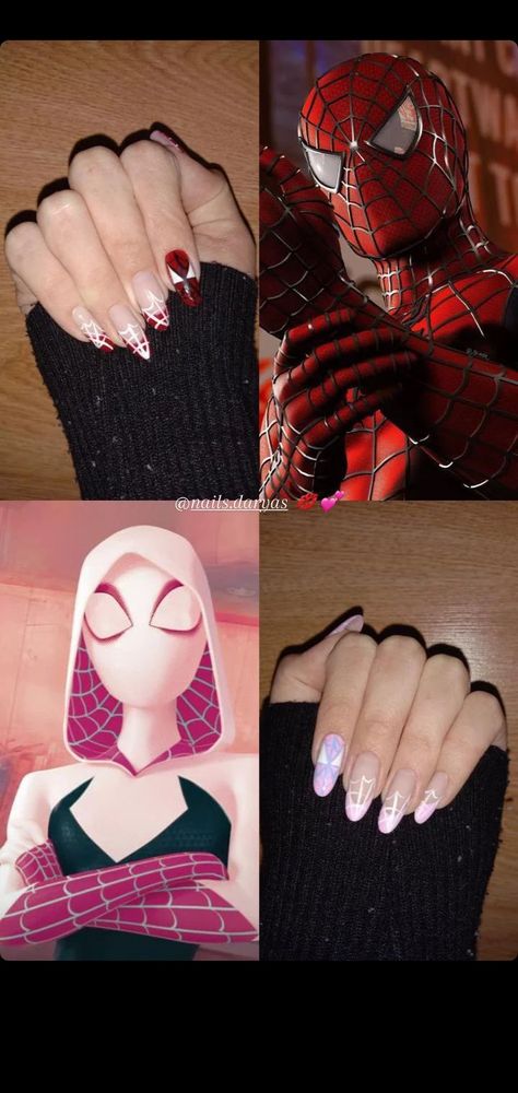 Gwen Spiderman Nails, Gwen Stacy Nails, Peter Parker And Gwen Stacy, Gwen Spiderman, Gwen Stacy, Spider Woman, Peter Parker, Nails Ideas, Nail Inspo