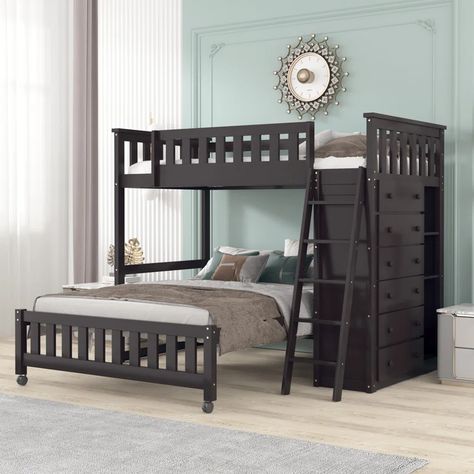 Harriet Bee Eyoas Twin over Full 6 Drawer L-Shaped Bunk Beds Bed with Shelves by Harriet Bee | Wayfair Kids Beds For Boys, L Shaped Bunk Beds, Bed With Shelves, Bed Shelves, Kitchen Sale, Kids Bedroom Furniture, Bath Decor, Kid Beds, L Shape