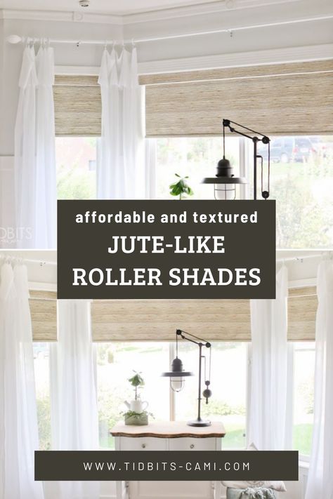 Shades In Bedroom, Roller Shades With Curtains, Bay Window Shades, Shades With Curtains, Sunroom Window Treatments, Large Window Treatments, Blinds For Large Windows, Bay Window Bedroom, Window Coverings Bedroom