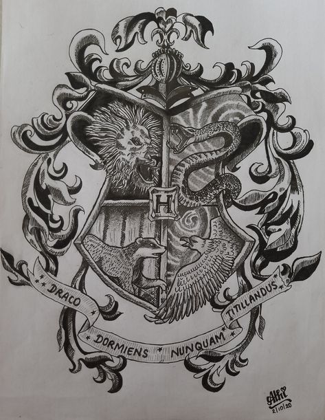 Hogwarts Legacy Drawing, Hogwarts Logo Drawing, Hogwarts Crest Drawing, Drawing Hogwarts, Hogwarts Logo, Harry Potter Coloring Pages, Hogwarts Crest, Scratch Art, Hogwarts Express