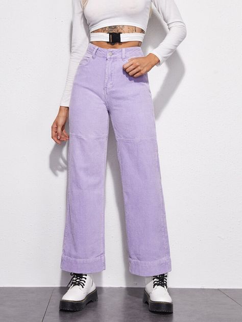 Free Returns ✓ Free Shipping On Orders $49+ ✓. Flap Pocket Back Wide Leg Cord Pants- Pants at SHEIN. Wide Leg Jeans Outfit, Cord Pants, Wide Leg Pants Outfit, Outfits Con Jeans, Looks Jeans, Cord Trousers, Green Lace Dresses, Women Bottoms, Cords Pants