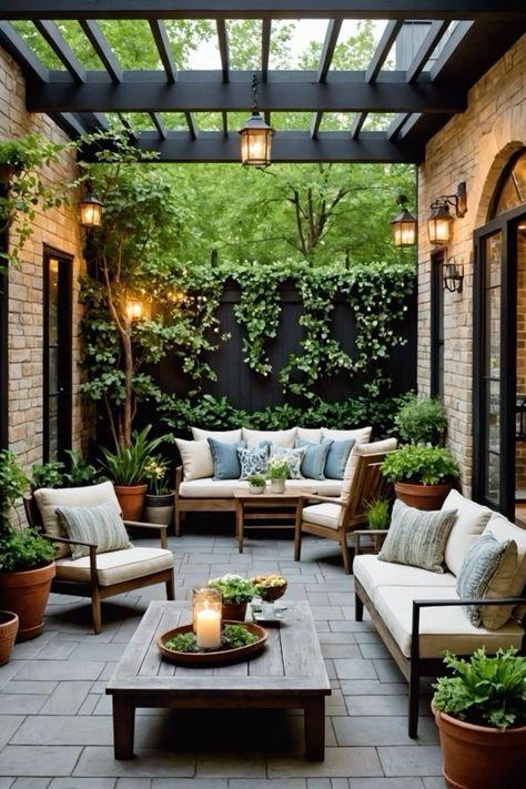 Backyard Cozy Ideas, Home Patio Ideas, Balcony Inspiration, Outdoor Reading, Small Patio Design, Kolam Koi, Small Courtyard, Courtyard Gardens Design, Backyard Gazebo