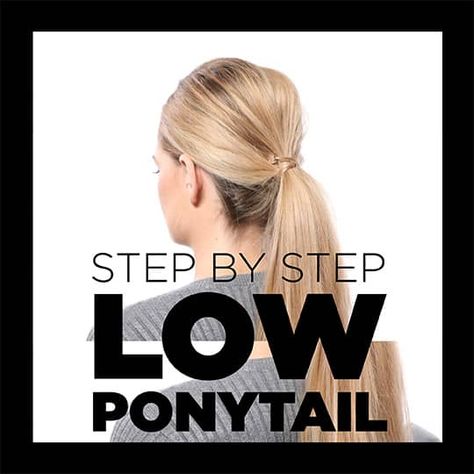 How To Style A Low Ponytail: The Expert's Styling Guide | Hair.com By L'Oréal Low Ponytail Extensions, How To Do Low Ponytail, Ponytail Hairstyles Fine Hair, Messy Low Ponytail, Sleek Low Ponytail, Low Pony Hairstyles, Low Ponytail Hairstyles, Slicked Back Ponytail, Parting Hair