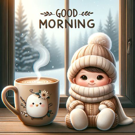 Winter Good Morning Image, Good Morning Snowy Day, Winter Morning Coffee, Good Morning Winter Images, Fb Header, Nice Good Morning Images, Good Morning Winter, Good Morning Cartoon, Good Morning Sister