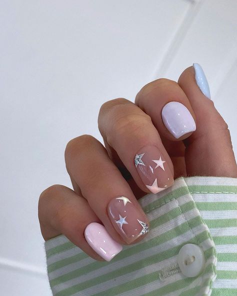 Star Nail Designs, Cute Acrylic Nail Designs, Simple Acrylic Nails, Cute Gel Nails, Short Acrylic Nails Designs, Star Nails, Dipped Nails, Dream Nails, Pretty Acrylic Nails