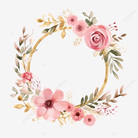 watercolor pink floral wreath with golden circle watercolor pink floral wreath with golden circle Circle Watercolor, Christmas Transparent, Pink Floral Wreath, Golden Wreath, Graphic Flowers, Transparent Watercolor, Golden Circle, Graphic Design Resources, Free Graphics