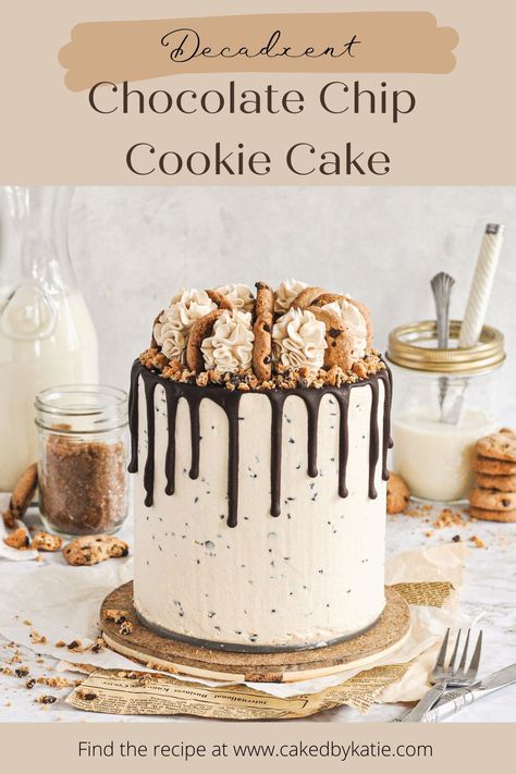 Cookie Topped Cake, Cakes With Cookies On Top, Chocolate Chip Cookie Themed Cake, Choc Chip Cake Recipe, Birthday Cake Cookie Cake, Layered Mini Cakes, Chocolate Chip Cookie Layer Cake, 29th Birthday For Him Cake, Cakes Decorated With Cookies