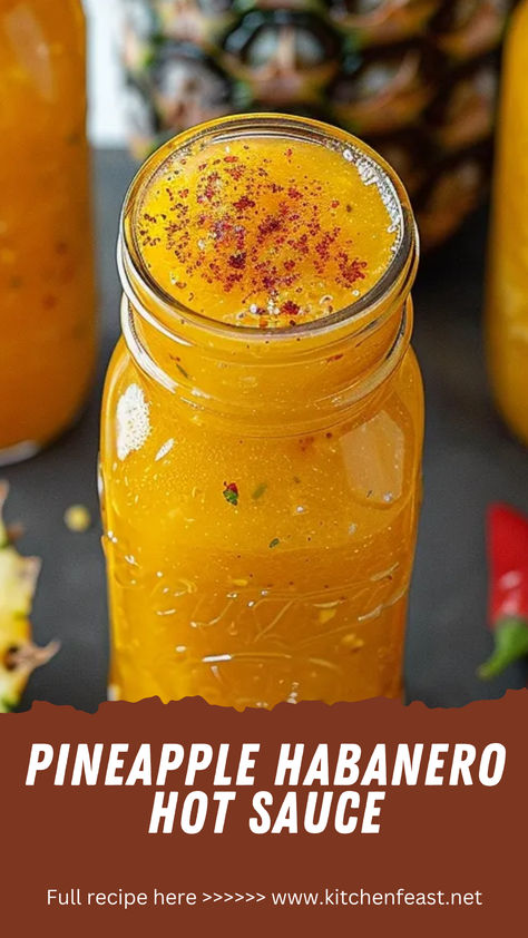 Discover how to make Pineapple Habanero Hot Sauce at home! This sweet and spicy recipe blends juicy pineapple with bold habanero heat for the ultimate flavor. Sweet Habanero Sauce Recipe, Pineapple Habanero Hot Sauce, How To Can Pineapple, Texas Pete Hot Sauce Recipe, Recipes With Hot Sauce, Pineapple Hot Sauce Recipe, Serrano Hot Sauce Recipe, Pineapple Habanero Salsa, Homemade Hot Sauce Recipe